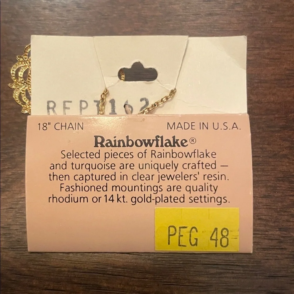NWT Vintage Rainbowflake and Genuine Turquoise 14k GP/Rhodium Necklace